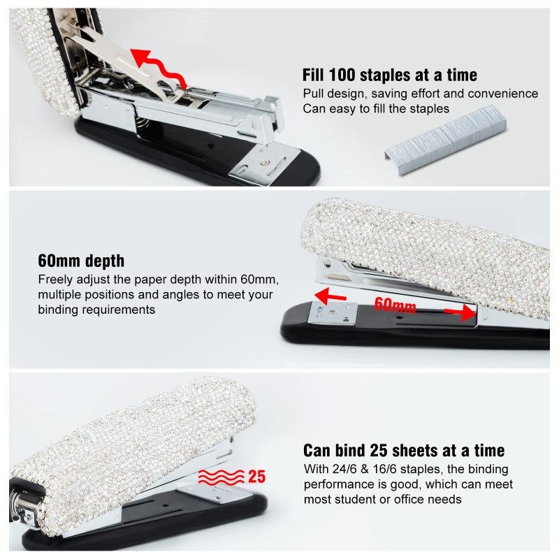KEYPOWER دباسة لامعة يدوية الصنع من كريستال الماس للمكتب أو المدرسة أو المنزل (لون أبيض وAB)  - Image 5